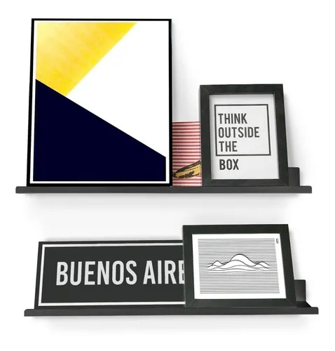 comprar Estantes Para Cuadro 60cm Pack X2 Libros Fotos Repisa Muett Color Negro Micro