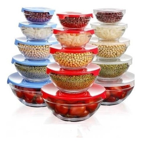 Set 5 Bowls De Vidrio Con Tapa Tuppers Freezer Microondas