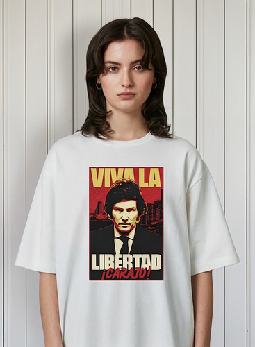 Remera Unisex Javier Milei Viva La Libertad Carajo Algodón