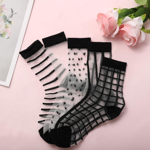 5 Pares De Calcetines Transparentes Para Mujer, Calcetines