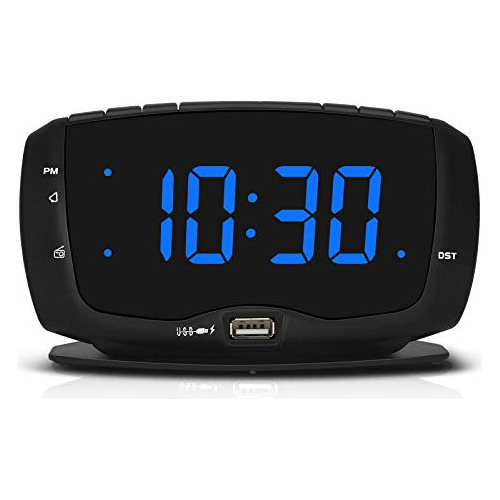 Reloj Despertador De Radio Dos Puertos De Carga Usb Dor...