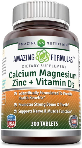 Suplemento en tabletas Amazing Nutrition  Suplementos Calcio + magnesio + zinc + vitamina D3 vitaminas en botella de 0L 300 un