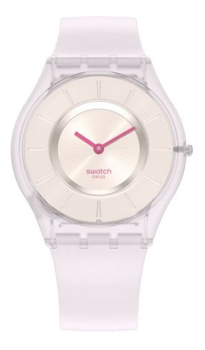 Reloj pulsera Swatch Monthly Drops Creamy, analógica, para mujer, fondo púrpura, con correa de silicona color púrpura, bisel color púrpura