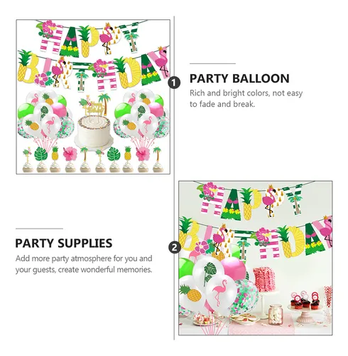 Happy Birthday Banner Balloons Hawaiian Decoration Top Hat