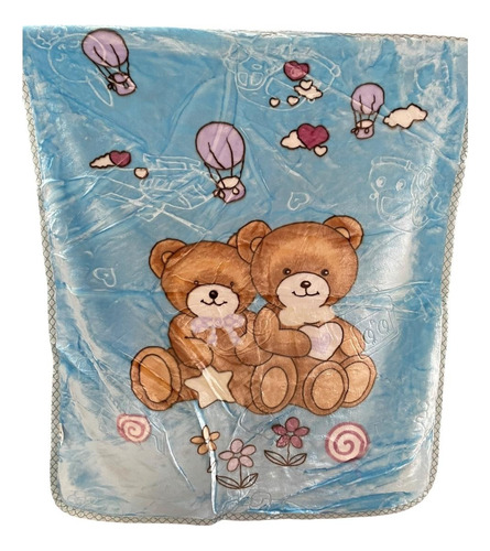 Cobertor Cunero Para Bebe 100x120cm Extra Suave Calientito Azul Osos Lisas