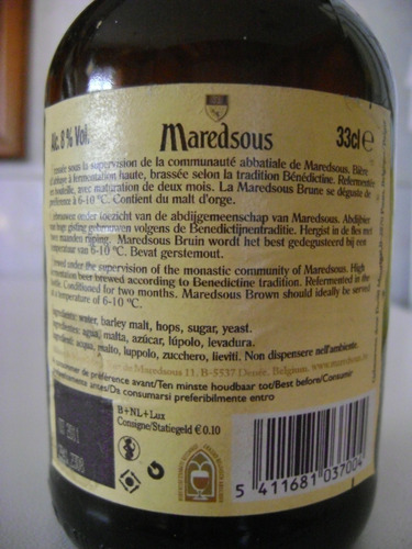 Botella De Cerveza Belga Maredsous 33cl. (Usado)
