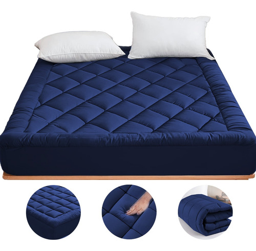 Funda De Colchón Protector Ultra Gruesa Confort Individual Color Azul Diseño De La Tela Azul