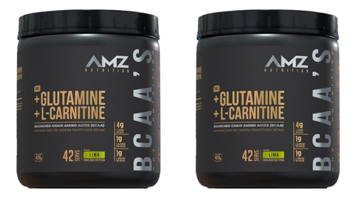 Bcaa´s Glutamina L-carnitina Aminoácidos (paquete 2 Botes) Sabor Lima