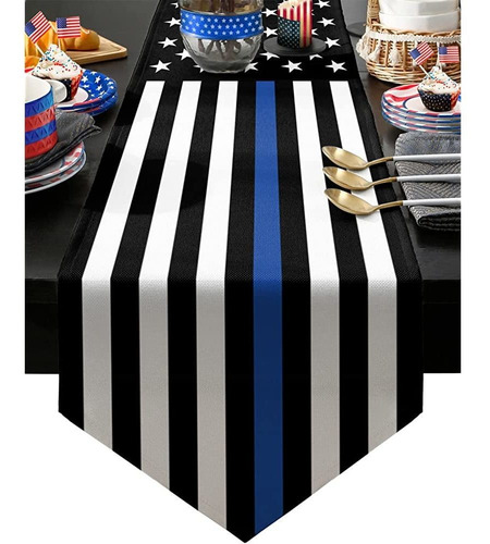 ~? Thin Blue Line Table Runner Usa Flag July 4th Kitchen Tab