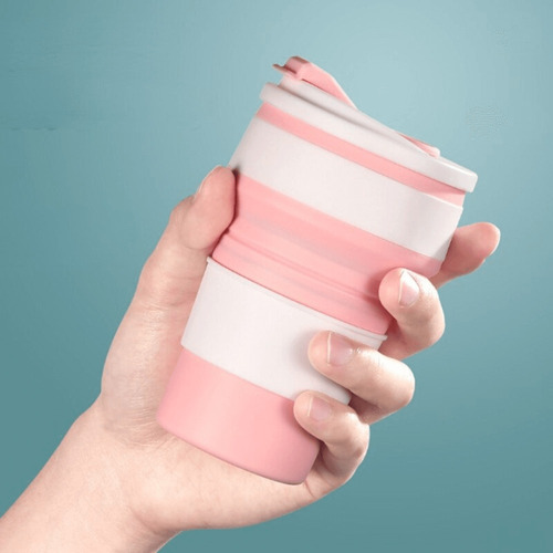 Imagem 7 de 8 de Copo Silicone Retrátil Dobrável Com Tampa 350ml