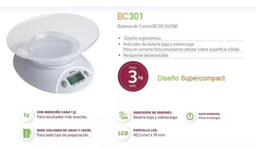 Balanza digital de cocina Super Compact. BC301 - Balanzas de Cocina -  Ciudado y Bienestar - Productos