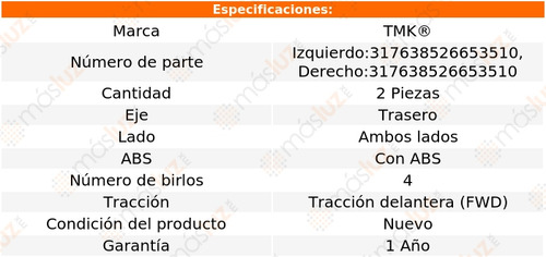 2- Mazas Traseras Con Abs Peugeot 406 3.0l V6 2001/2002 Tmk
