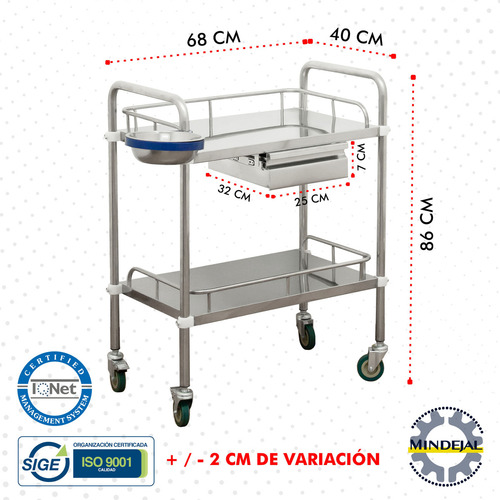 Carrito De Servicio Para Hospital Acero Inoxidable Con Tazón