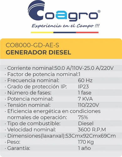 Generador Diesel, 8000, 110v/220v, 60hz, Con Motor De 13hp