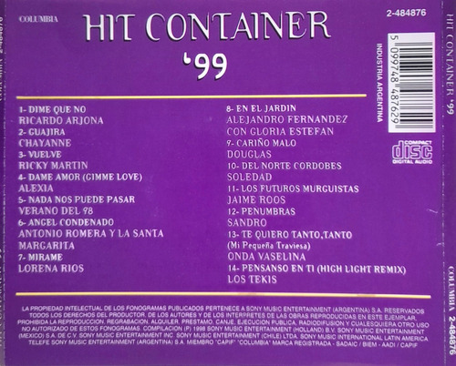 Cd Chayanne -arjona Y Otros (hit Container 99)