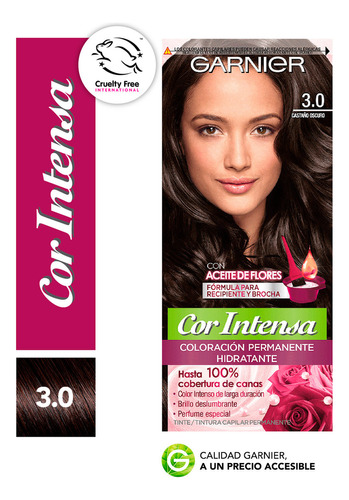 Kit Tinta, Oxidante Garnier  Cor intensa Kit Coloración Permnente Hidratante Garnier Cor Intensa tono 3.0 castaño oscuro 20Vol. para cabello