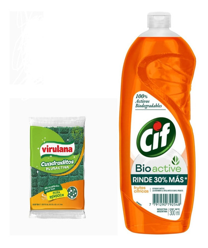 Detergente Citrico Cif Bio Active X300ml Rinde 30% + Esponja