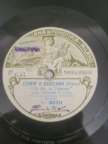 De Lucia Comm' O Zuccaro Disco Pasta Fonotipia 92711 N°631 (Usado)
