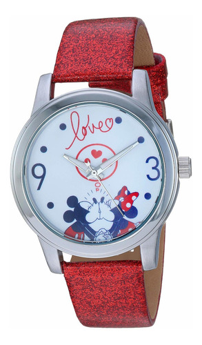Reloj Mujer Disney Wds000679 Cuarzo Pulso Rojo En Cuero
