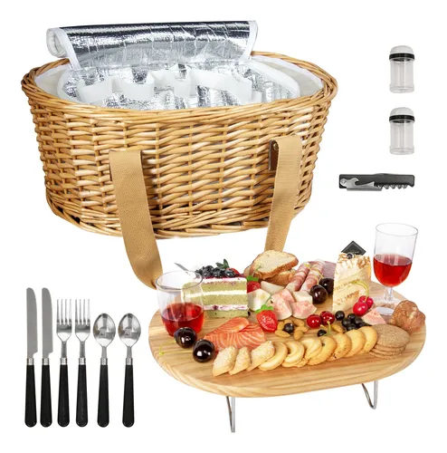 Picnic Perfecto Para 2 Personas Con Cesta Y Mesa Plegable.