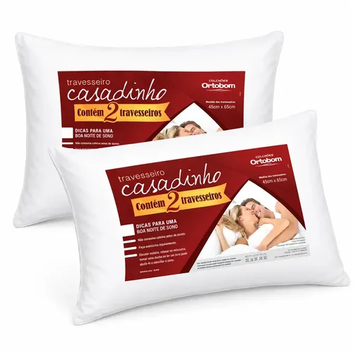 kit Travesseiro 2 unidades Ortobom Casadinho Antialérgico Branco