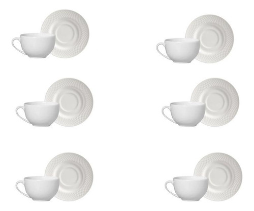 Conjunto 6 Xícaras Chá Com Pires Split White 250ml Alleanza