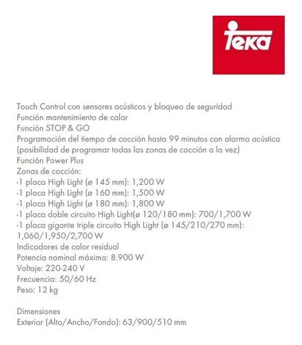 Parrilla electrica TR 951 90 cm 220 V 10210002 Distribuidor directo Teka