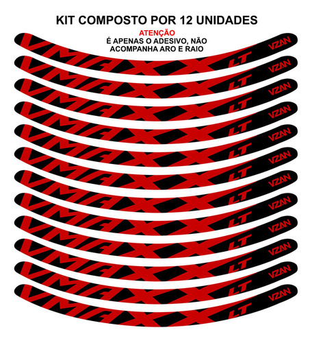 12 Adesivos Bike Roda Aro 24 26 29 Lt Vbrake Preto Vermelho
