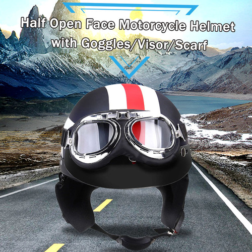 Casco De Moto Semiabierto Con Lentes Y Bufanda Y