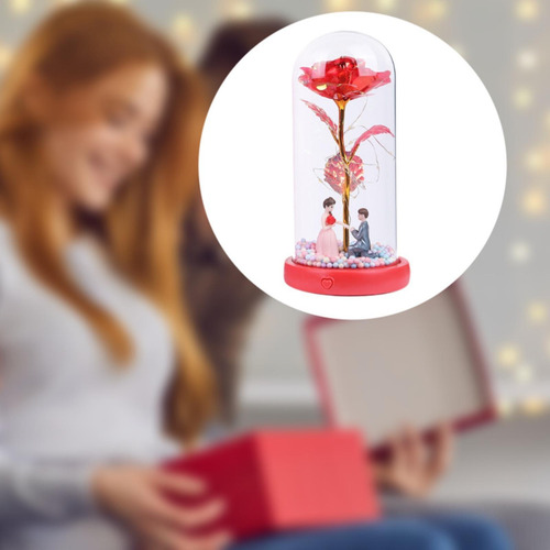 Rosa Iluminada En Cúpula De Cristal, Regalo De , Rojo