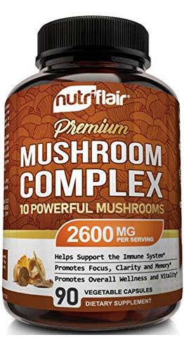 ~? Nutriflair Suplemento Champiñón 2600mg, 90 Cápsulas - 10 