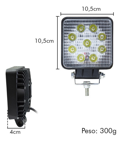 Imagem 3 de 10 de Kit 4 Farol Milha Haiz 27w Led 12v/24v Quadrado Carro Jeep