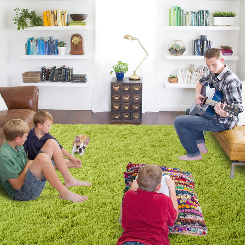 Alfombra Iseau Fluffy Green Shaggy De 150 Cm X 240 Cm Para H