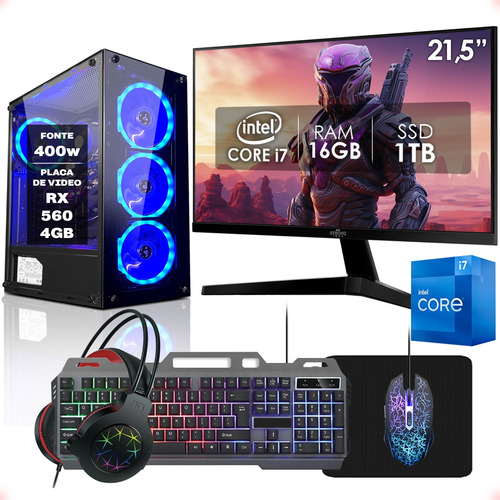 Pc Gamer Completo I7 16gb Ssd 1tb Rx 560 21,5 Strong Tech
