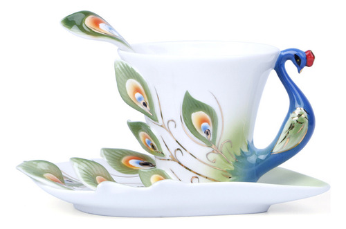 (gn) Taza De Porcelana Con Forma De Pavo Real, Juego De Café