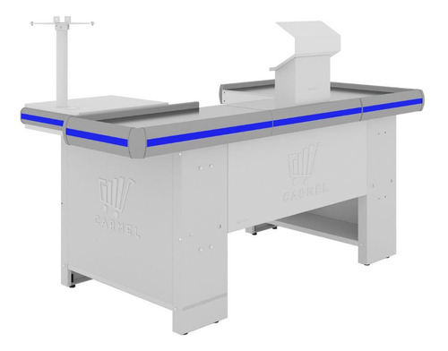 Expositor Checkstand Com Checkout 1,50m Branco Perfil Azul