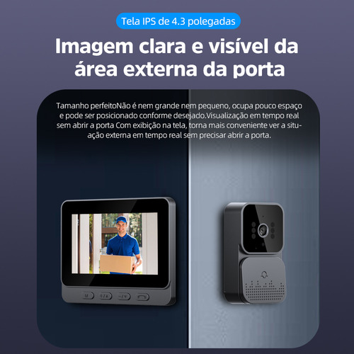 Inova caese Smart Video Campainha Câmera Interfone Ao Ar Hd Monitor Intercom de Áudio E Visão Noturna Tela Ips 4.3 Ângulo de 120° Instalação Simples Segurança para Casa