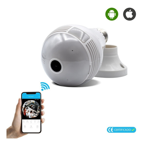 Imagem 2 de 6 de Câmera Ip Segurança Lâmpada Vr360 Panorâmica Espia Wifi V380