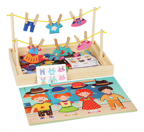Rompecabezas De Madera De Vestir, Juguete Montessori, Juego
