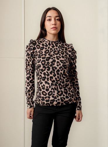 Remera Manga Larga Animal Print Mujer - Mariposamiaok