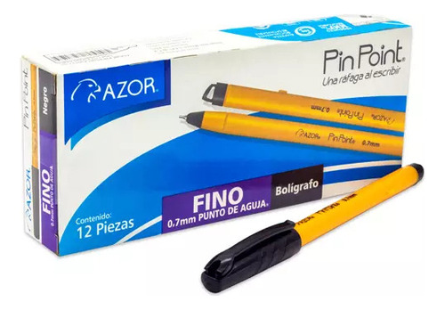 Pluma Punto Fino Pin Point 0.7 Mm Caja Con 12 Pzas Amarillo Negro