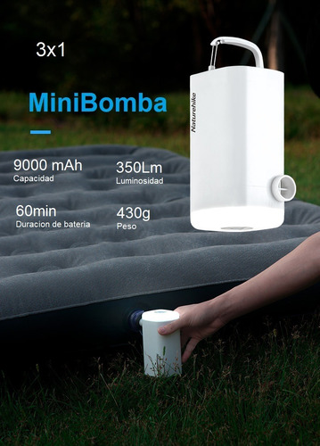 Imagen 5 de 10 de Naturehike - Mini Bomba De Aire Con Luz Y Batería Externa