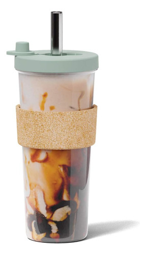 Taza Reutilizable De 24 Oz Con Popote Verde