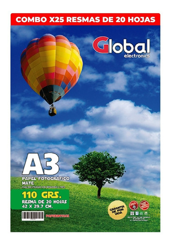 Papel Foto A3 Mate A3 X 500 Hojas 110gr Global Electronics