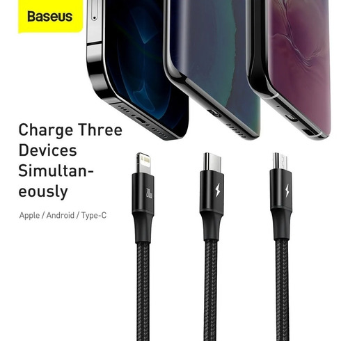 Cable C 3 En 1 Carga Rapida Baseus Usb C Micro Lightning Mat