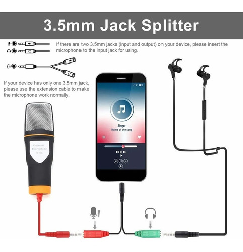 Micrófono Condensador Con Tripie Antipop Y Divisor De Audio