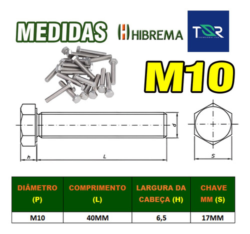 Parafuso Sextavado M10x40 Zincado C/50 Un