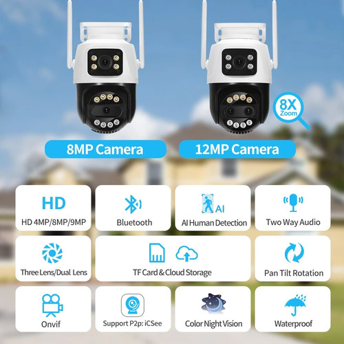 Jaa Camara Vigilancia Wifi 12mp 6k Exteriores Pantalla Dual