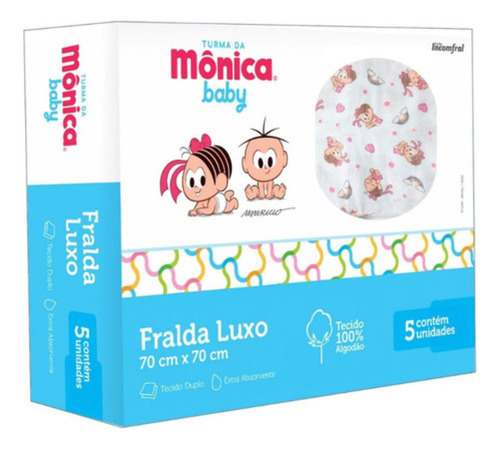 Fralda De Pano Luxo Com 5 Paninho Boca Turma Da Monica Baby Gênero Meninas Tamanho 70x70