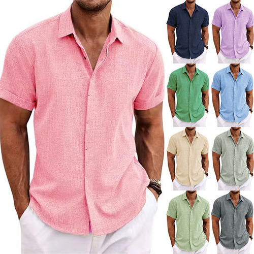 Camiseta Holgada De Manga Corta De Lino, Color Liso